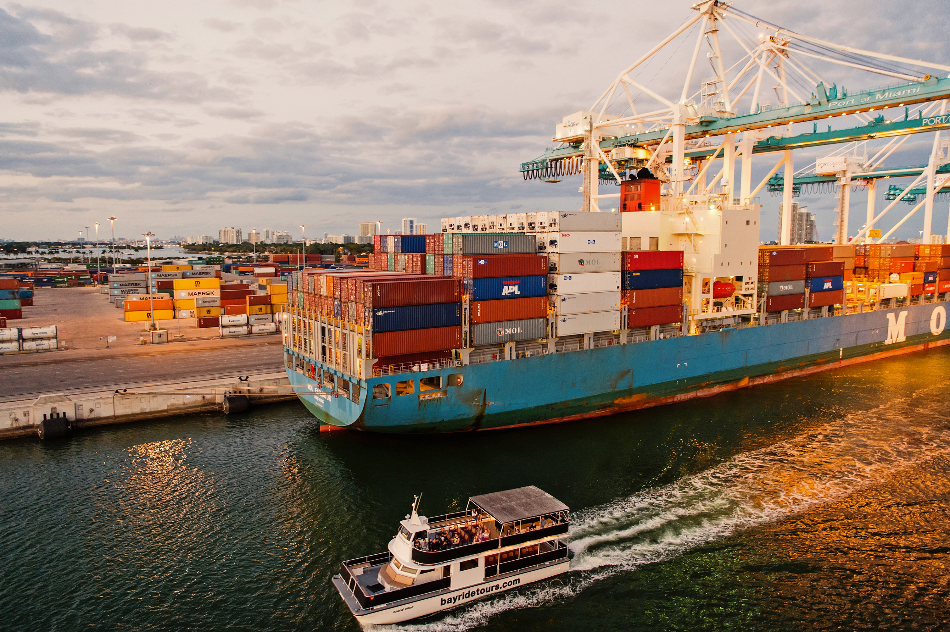 Cargo ship and containers in an export port